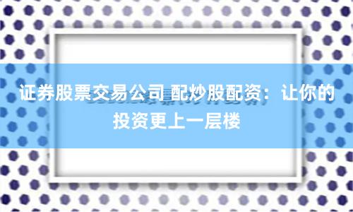 证券股票交易公司 配炒股配资：让你的投资更上一层楼